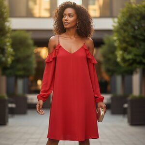 Michael Kors Red Cold Shoulder Party Dress, size S, cocktail evening attire wear